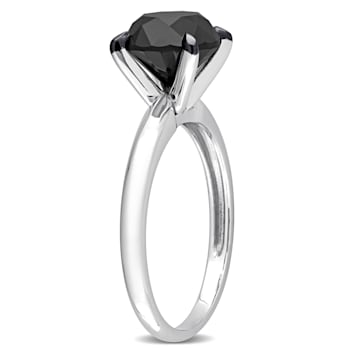 3 ct Black Diamond Solitaire Engagement Ring in 14K White Gold