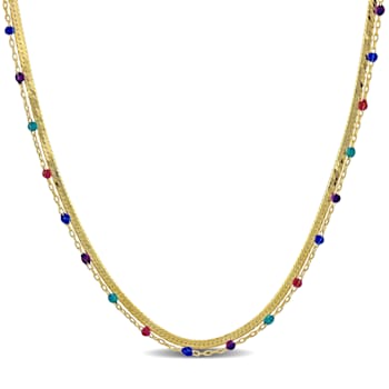 Multi-Color Bead Double Strand Necklace in 14K Yellow Gold Over Sterling Silver