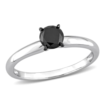 3/4 ct Black Diamond Solitaire Engagement Ring in 14K White Gold