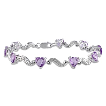 5 CT TGW Amethyst and Diamond Heart S-Link Bracelet Sterling Silver