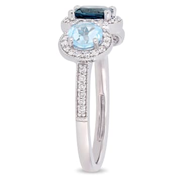 2 1/6 CT TGW London Blue and Sky Blue Topaz with 1/3 CT TW Diamond
3-Stone Ring in Sterling Silver