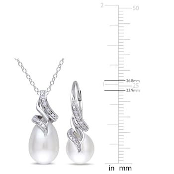 9-9.5MM Freshwater Cultured Pearl and 1/10 CT TW Diamond Earrings and
Pendant Set in Sterling Silver