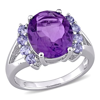4 3/5 CT TGW Amethyst and Tanzanite Split Shank Ring in Sterling Silver