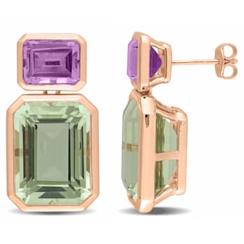 28 CT TGW Rose de France and Green Quartz Post Earrings in Rose Plated
Sterling Silver
