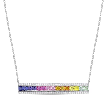 3 3/8 CT TGW Multi-Color Created Sapphire Bar Necklace in Sterling Silver