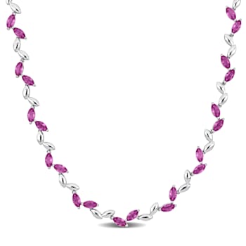 20 CT TGW Created Pink Sapphire Alternate Leaf Necklace in Sterling Silver