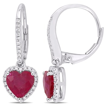 2 1/10 CT TGW Ruby-CN and 1/4 CT TW Diamond Heart Leverback Earrings in
14K White Gold