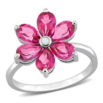 2 4/5 CT TGW Pink Topaz and Diamond Accent Floral Ring in 10K White Gold