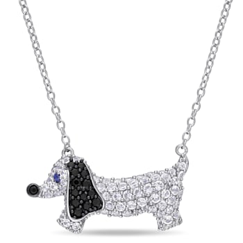 1 1/2 CT TGW Created Blue and White Sapphire Black Spinel Dog Necklace
in Sterling Silver