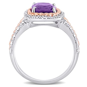 1 2/5 CT TGW Amethyst and 1/6 CT TDW Diamond Halo Ring in White and Rose
Plated Sterling Silver