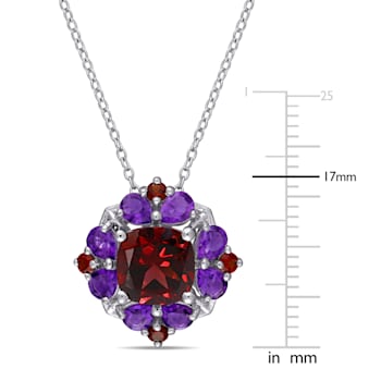 4 2/5 CT TGW Garnet and Amethyst Quatrefoil Floral Pendant with Chain in
Sterling Silver