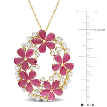11 1/4 CT TGW Ruby and 1 CT TW Diamond Floral Pendant with Chain in 14K
2-Tone Gold