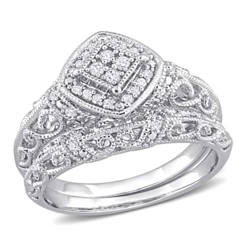 1/5 CT TW Diamond Vintage Bridal Set in Sterling Silver