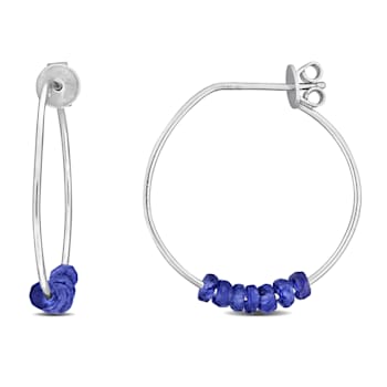 1ctw Blue Sapphire Bead Cluster Hoop Earrings in Sterling Silver