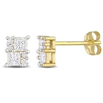 1/2 CT TDW Princess & Round Diamond Cluster Stud Earrings in 14k
Yellow Gold