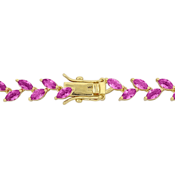 29 1/2 CT TGW Created Pink Sapphire Leaf Necklace in Yellow Plated
Sterling Silver