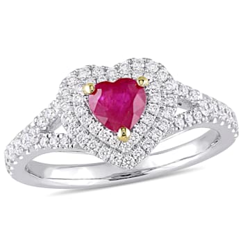 3/5 CT TGW Ruby and 2/5 CT TW Diamond Double Halo Ring in 14K White Gold