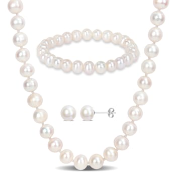 7.5-8MM Freshwater Cultured Pearl Necklace, Earrings & Bracelet Set
in Sterling Silver
