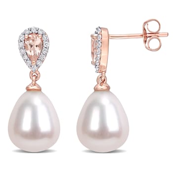 9-9.5MM Freshwater Cultured, 1/2 CT TGW Morganite and 1/7 CT TW Diamond
Earrings in 10K Rose Gold