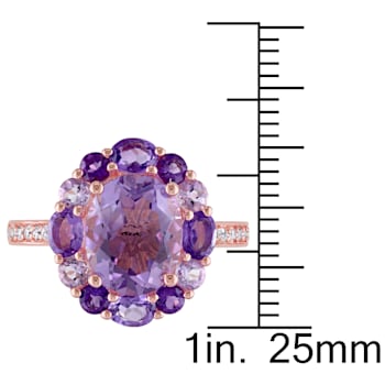 3 3/4 CT TGW Multi-Gemstones Floral Ring in Rose Gold Plated Sterling Silver