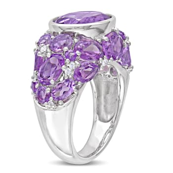 10 3/8 CT TGW Amethyst and 1/10 CT TW Diamond Cluster Ring in Sterling Silver
