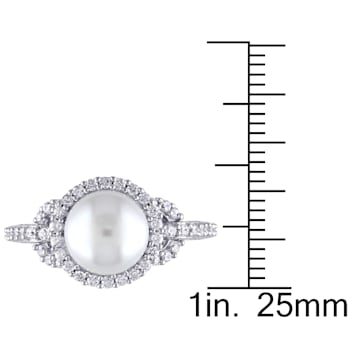 8.5-9MM Freshwater Cultured Pearl and Cubic Zirconia Halo Ring in
Sterling Silver