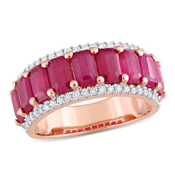 3 1/3 CT TGW Ruby and 1/3 CT TW Diamond Semi Eternity Ring in 14K Rose Gold