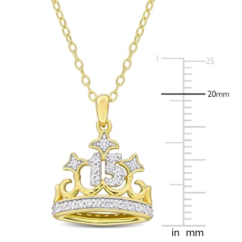 1/4 CT TGW Created White Sapphire Crown Pendant with Chain in White
& Yellow Plated Sterling Silver