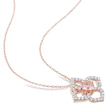 2 CT TGW Morganite and White Topaz Floral Pendant with Chain in Rose
Plated Sterling Silver