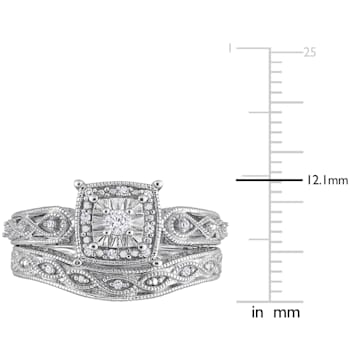 1/5 CT TW Diamond Cushion Shape Filigree Bridal Set in Sterling Silver