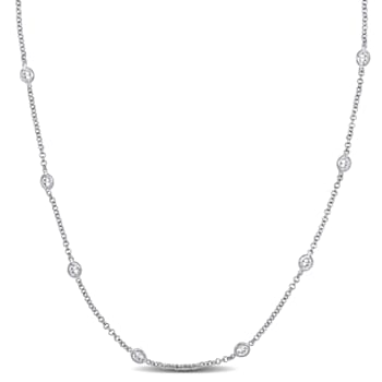 10 CT TGW Cubic Zirconia Station Necklace in Sterling Silver