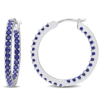 2 4/5 CT TGW Created Blue Sapphire Inside Outside Hoop Earrings in 10K
White Gold