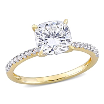 2 CT DEW Created Moissanite and 1/10 CT TW Diamond Engagement Ring in
14K Yellow Gold