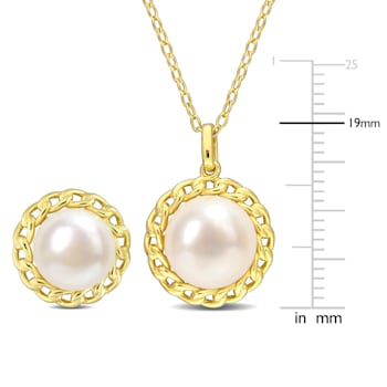 8-9.5MM Freshwater Cultured Pearl Stud Earrings and Pendant Set in
Yellow Plated Sterling Silver