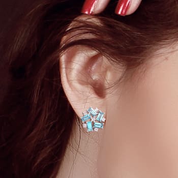 5 1/8 CT TDW London Blue Topaz and White Topaz Earrings with Omega Clip
Closure in Sterling Silver