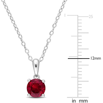 1 CT TGW Created Ruby Solitaire Classic Pendant with Chain in Sterling Silver
