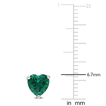 1 1/2 CT TGW Heart Shape Created Emerald Stud Earrings in Sterling Silver