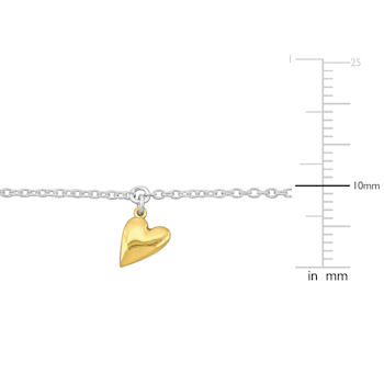Heart Charm Bracelet in 2-Tone White and Yellow Plated Sterling Silver