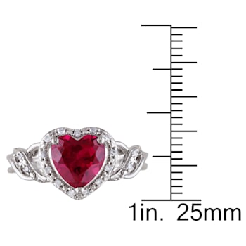 1 5/8 CT TGW Created Ruby and 1/10 CT TW Diamond Heart Ring in Sterling Silver
