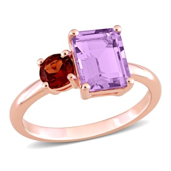 2 4/5 CT TGW Amethyst and Garnet Ring in Rose Plated Sterling Silver