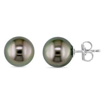 9-10MM Tahitian Cultured Pearl Stud Earrings in 14K White Gold