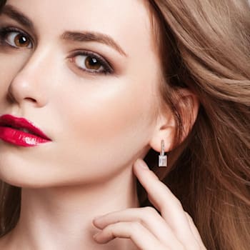 2 CT TGW Created Moissanite Drop Earrings in Sterling Silver
