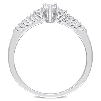 1/3 CT TGW Created White Sapphire and Diamond Accent Engagement Ring in
Sterling Silver