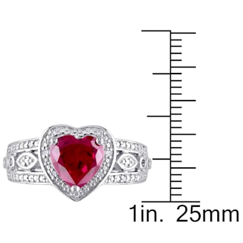 2 4/5 CT TGW Created Ruby and 1/10 CT TW Diamond Vintage Heart Ring in
Sterling Silver