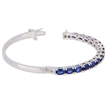 8-1/4 CT TGW Oval-Cut Created Blue Sapphire Bangle in Sterling Silver