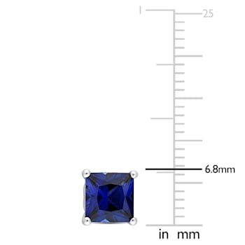 2 5/8 CT TGW Square Created Blue Sapphire Stud Earrings in Sterling Silver