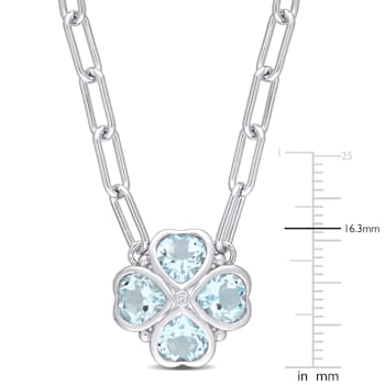3 7/8 CT TW Sky Blue Topaz and Diamond Accent Floral Heart Paperclip
Chain Sterling Silver Necklace