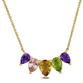 3 1/5 CT TGW Amethyst, Citrine, Morganite and Peridot Drop Necklace in
Yellow Plated Sterling Silver