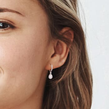 1 3/8 CT DEW Created Moissanite Teardrop Halo Drop Earrings in Sterling Silver
