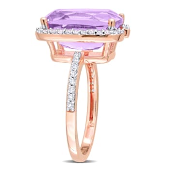 7 7/8 CTW Rose De France and White Topaz Bracket Ring in Rose Plated
Sterling Silver
